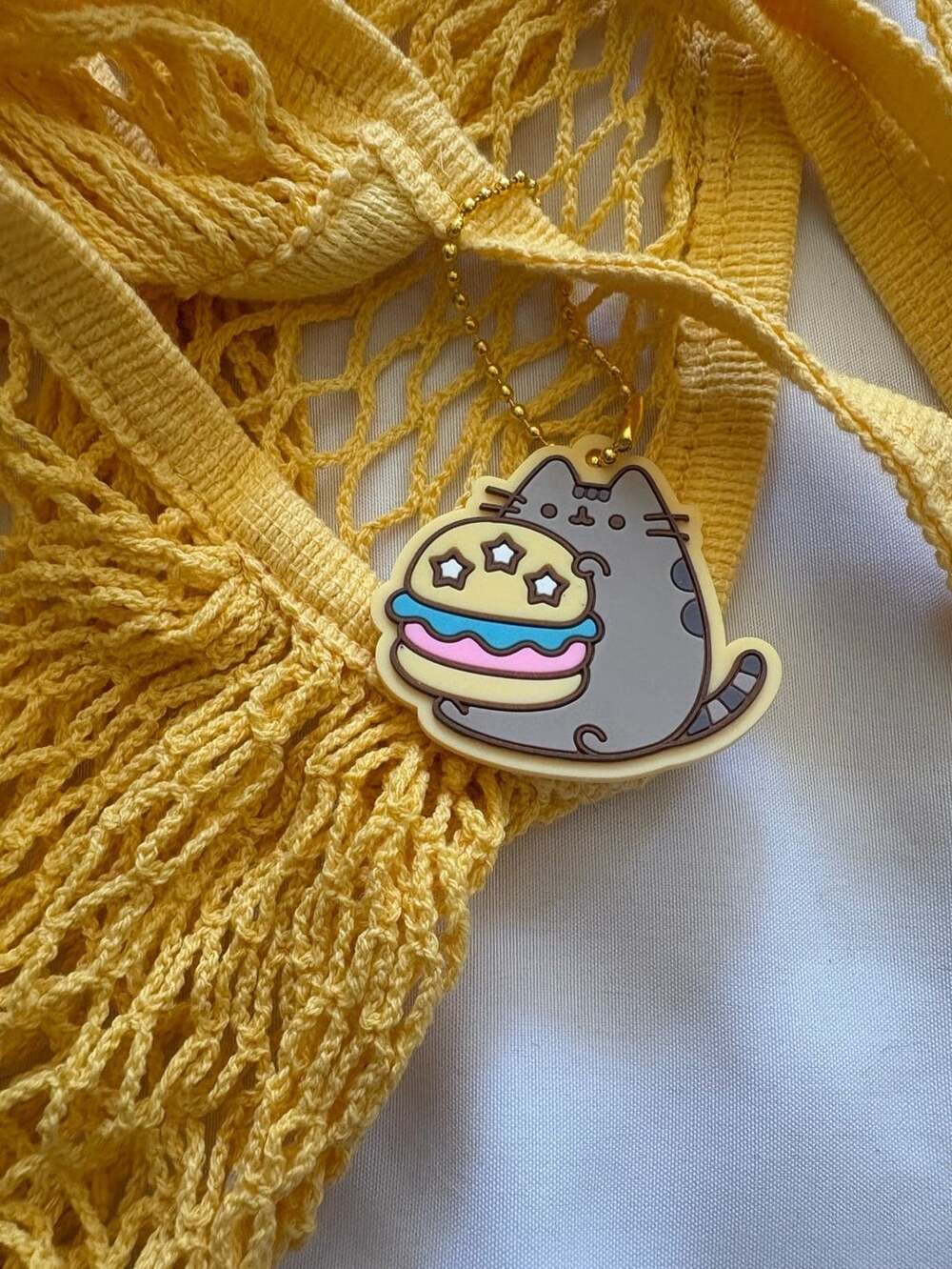 Pusheen Mesh Tote Bag Yellow Burger Keychain Set
